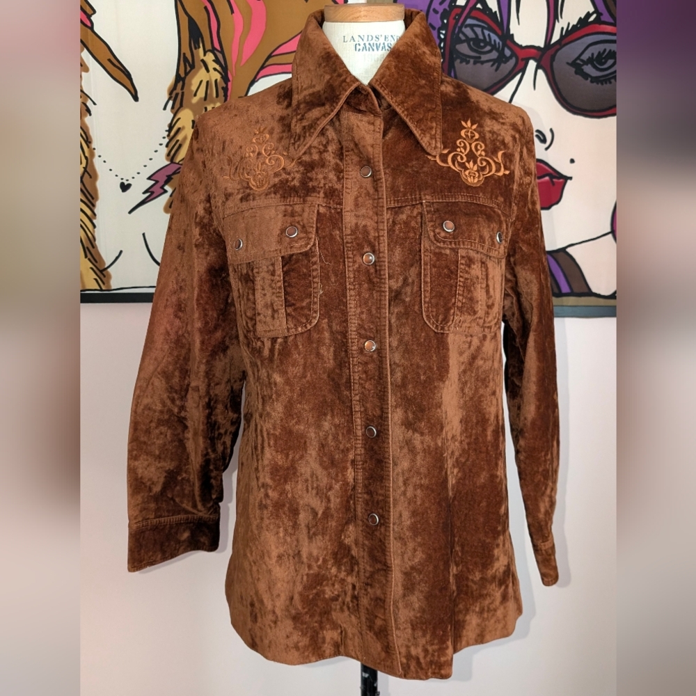 Vintage Brown Velvet Button Down Shirt